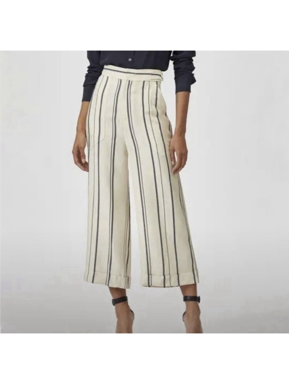EQUIPMENT NWOT Kalil Striped Wide-Leg Trousers In Pristine|Eclipse-Size 4